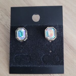Iridescent Octagon Stud Earrings Gold Tone Avon - Aurora Borealis